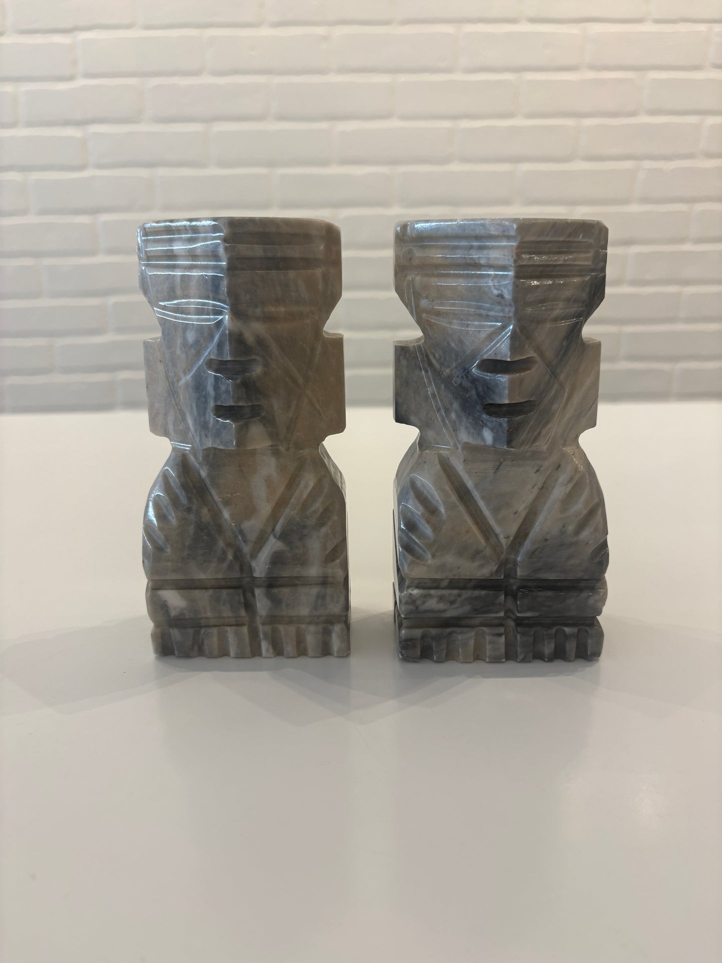 Grey/Beige onyx bookends *As Is
