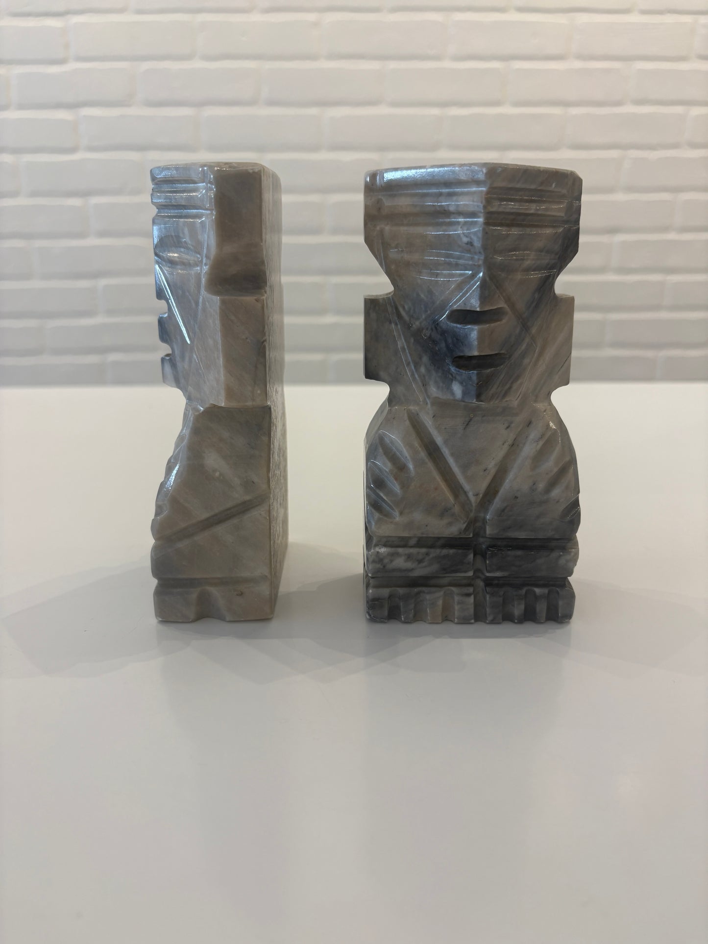 Grey/Beige onyx bookends *As Is