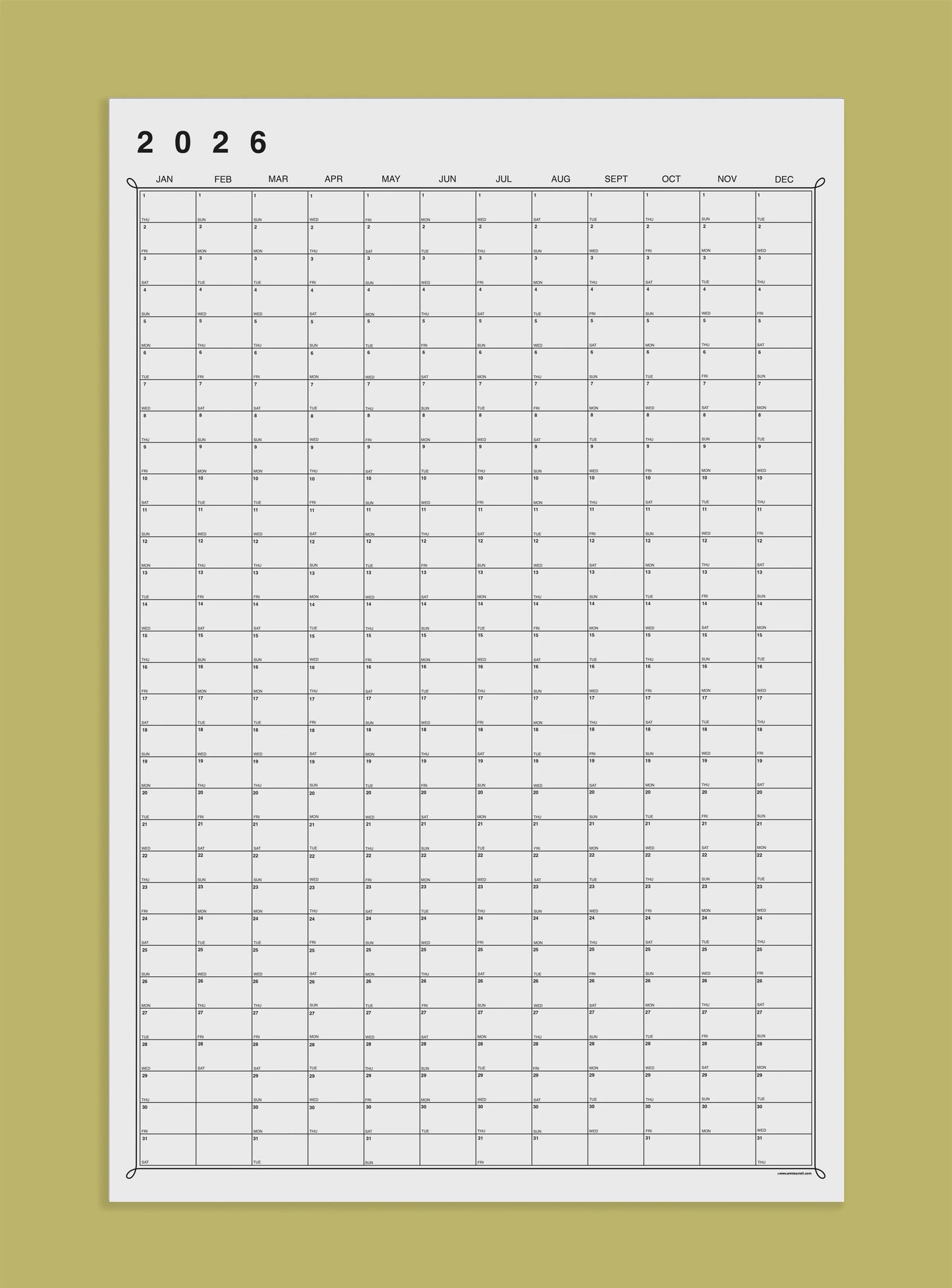 YEAR AT A GLANCE | 2026 Calendar